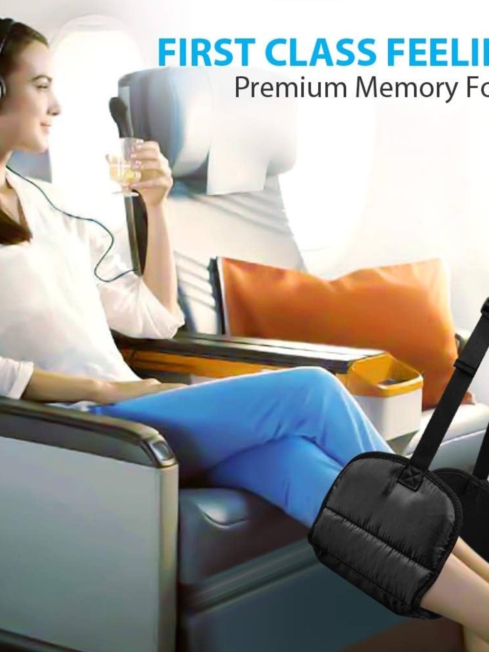 Travel Memory Foam Footrest Cushion - Black